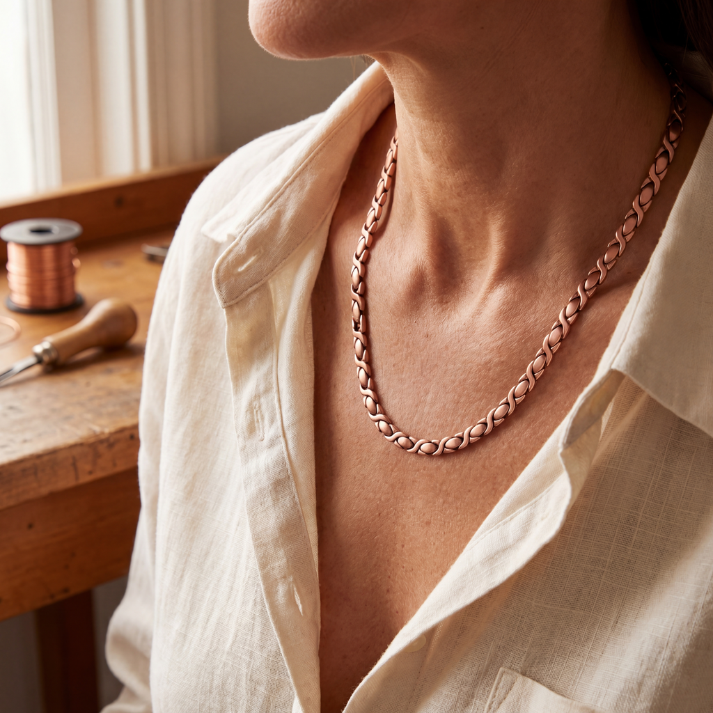 Collana in Rame a Maglie Incrociate