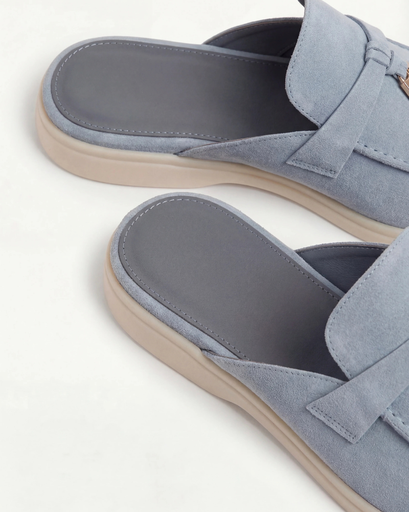 Mediterraneo | Mocassino Aperto Camoscio — Azzurro