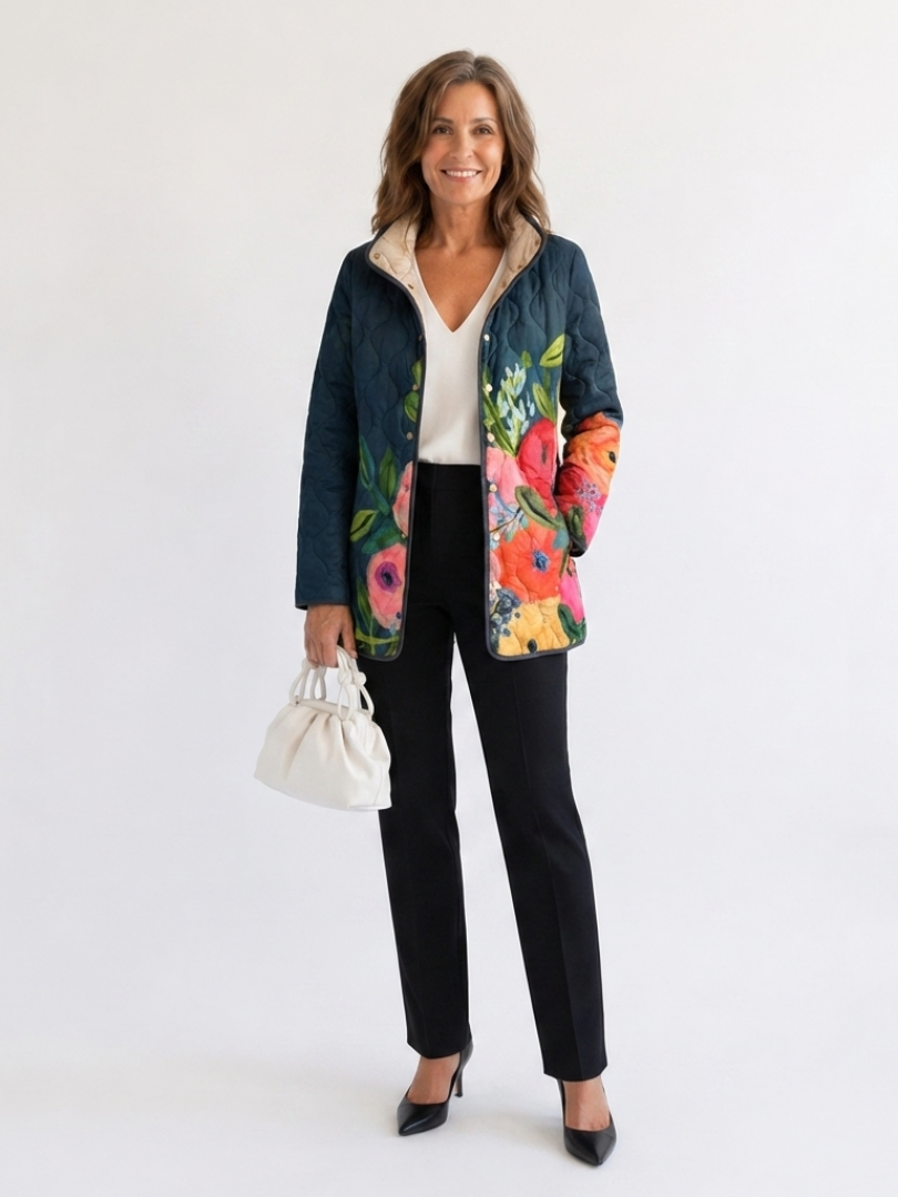 Camilla | Giacca Trapuntata Fiori Dipinti