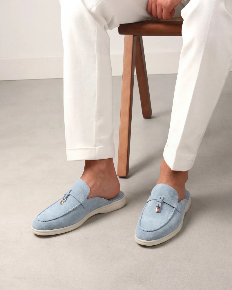 Mediterraneo | Mocassino Aperto Camoscio — Azzurro