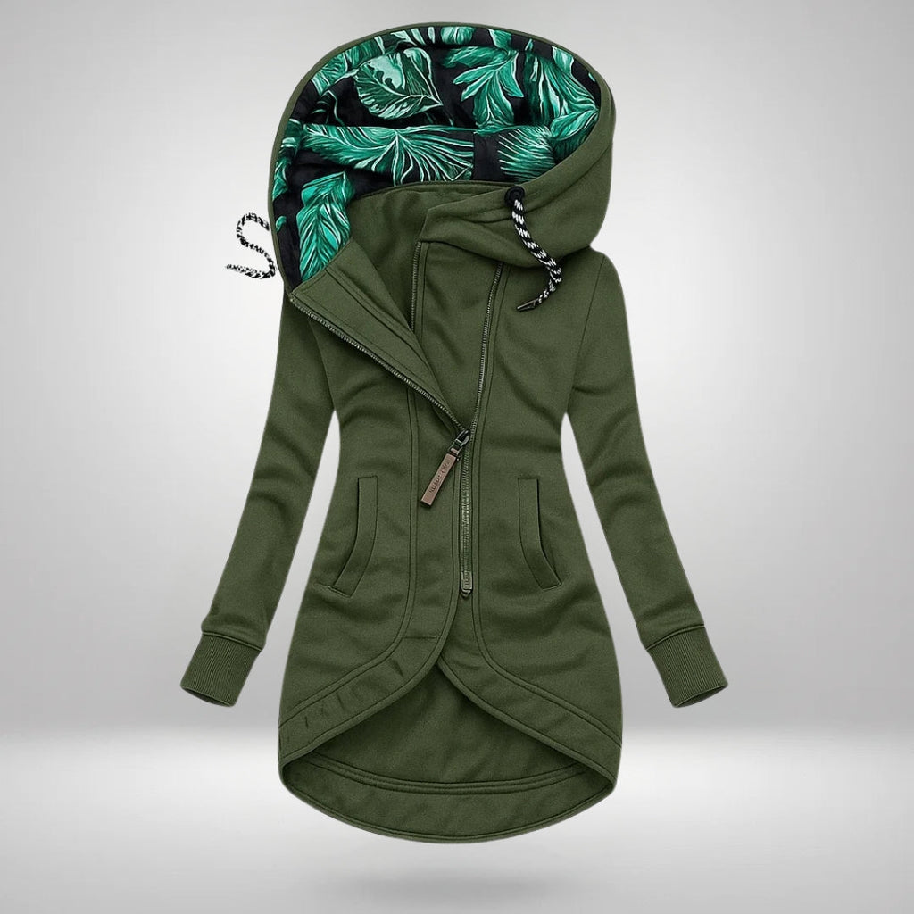 Lucrezia | Cappotto Lungo con Cappuccio e Fodera Tropicale