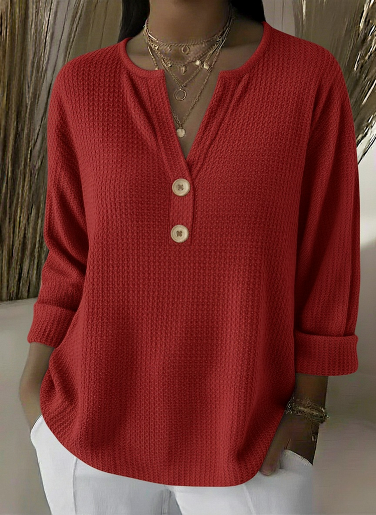 Lucia | Maglietta Henley Goffrata con Bottoni