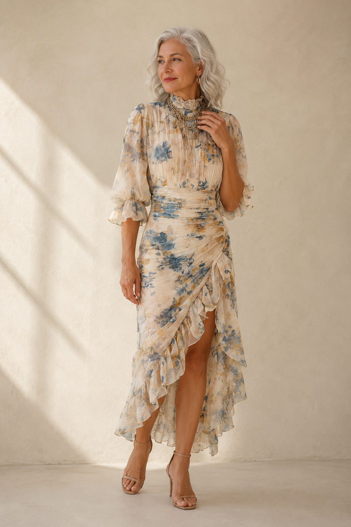 Emma | Abito Chiffon Beige
