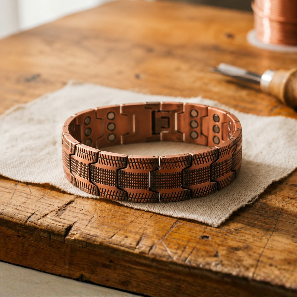 Bracciale in Rame a Maglie Larghe Brunito