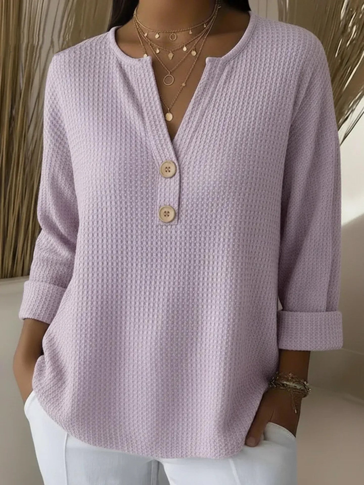 Lucia | Maglietta Henley Goffrata con Bottoni