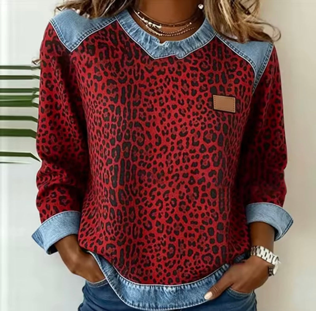 Bernarda | Maglia Animalier con Colletto in Denim
