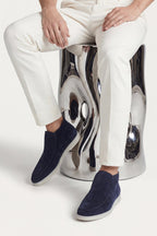 Monaco | Mocassino Aperto Camoscio — Blu Navy