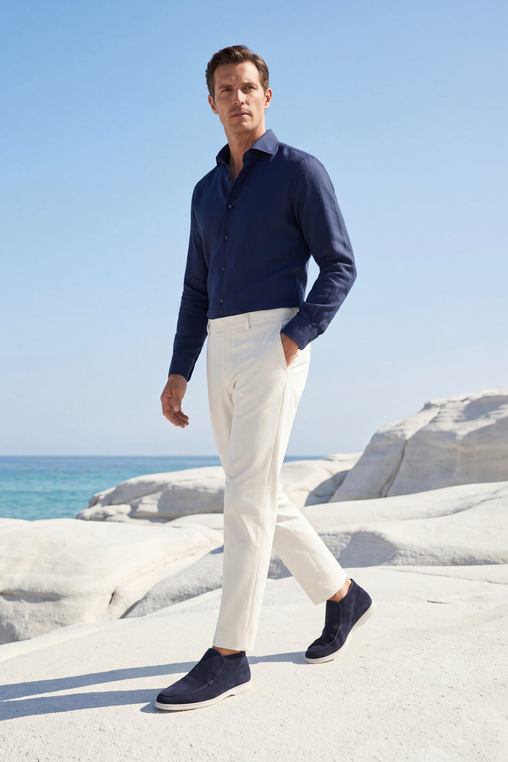 Monaco | Mocassino Aperto Camoscio — Blu Navy
