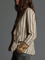 Lia | Blazer a Righe con Collo Fantasia