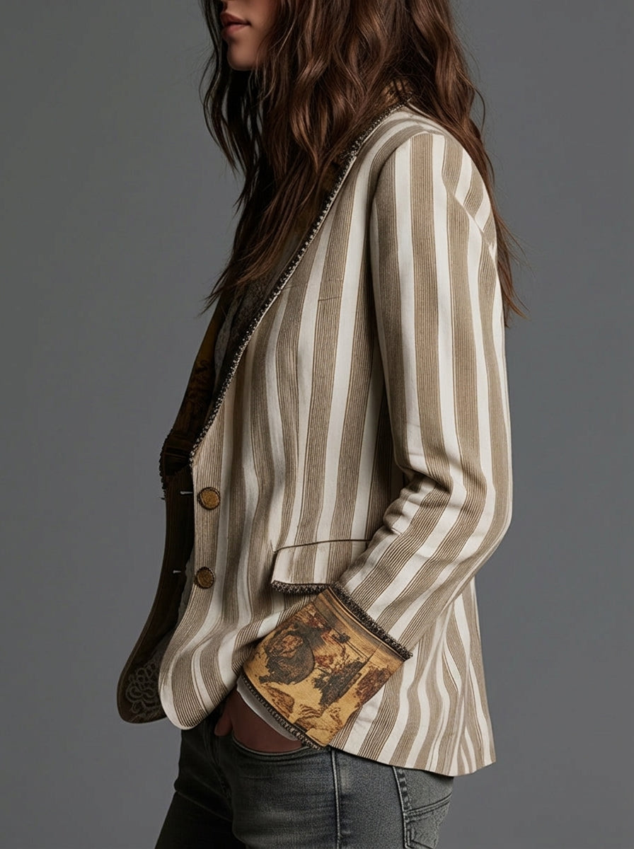 Lia | Blazer a Righe con Collo Fantasia