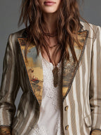 Lia | Blazer a Righe con Collo Fantasia