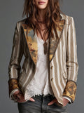Lia | Blazer a Righe con Collo Fantasia
