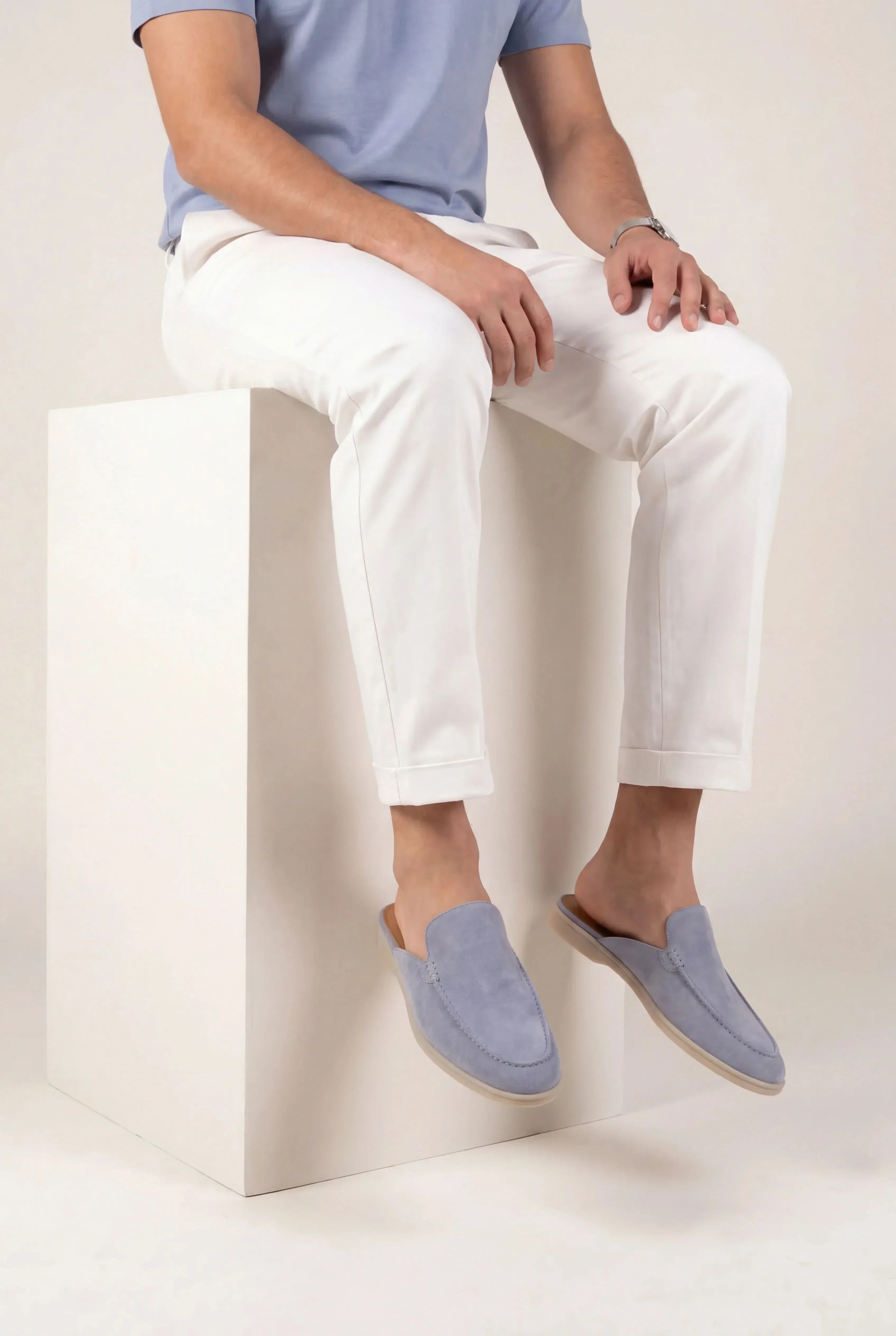 Yacht | Mocassino Aperto Camoscio — Celeste