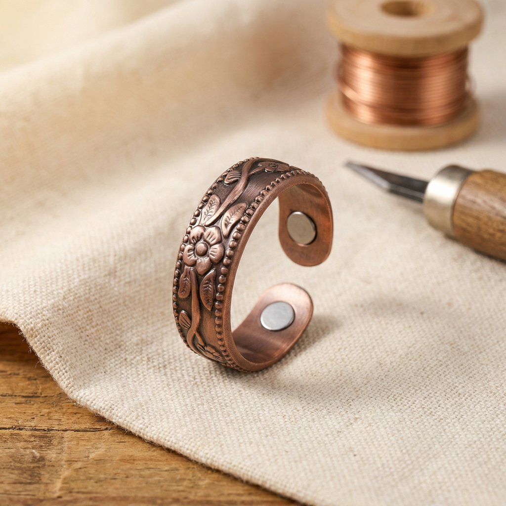 Anello in Rame a Fiori con Bordo Perlato