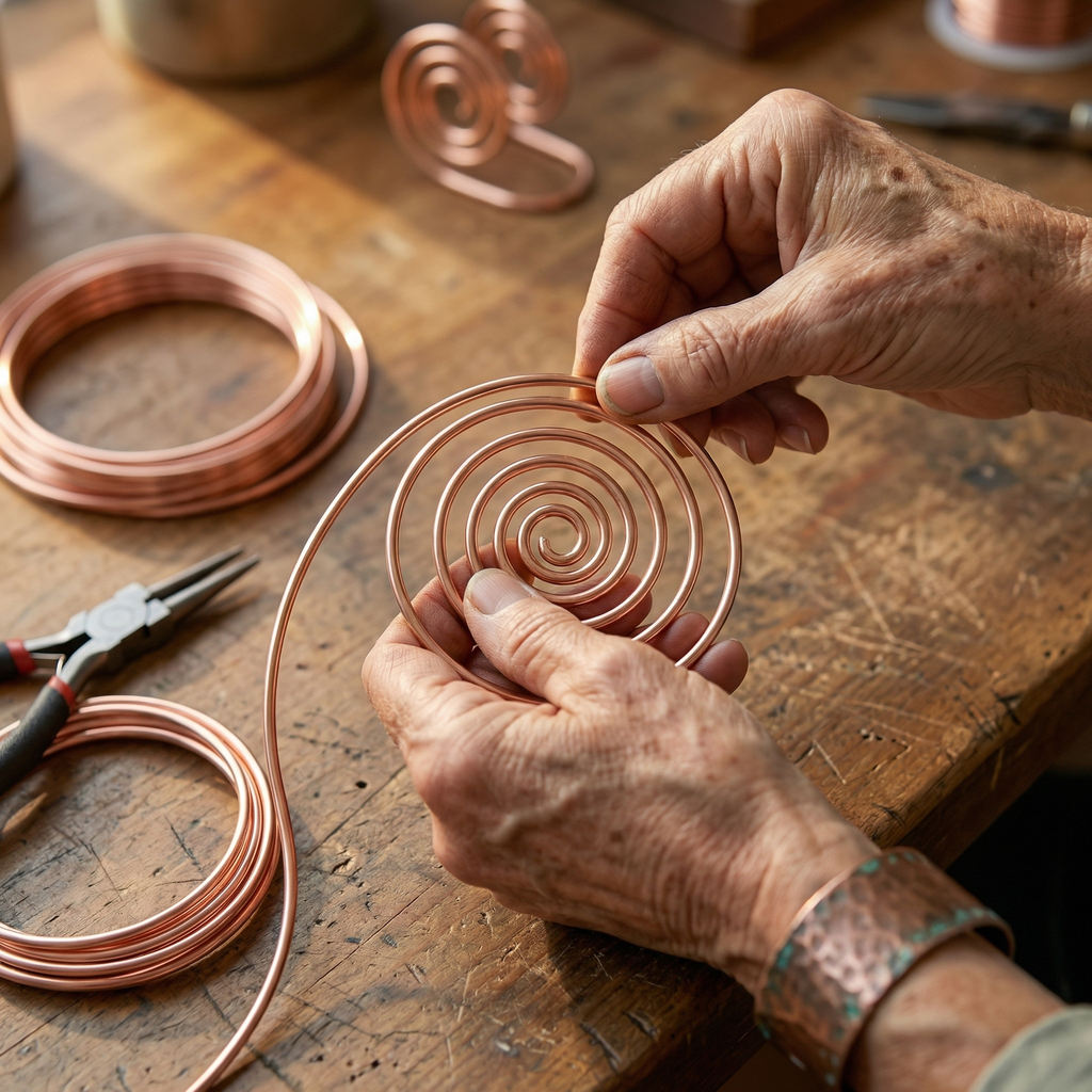 Bracciale a Spirale da Mano in Rame