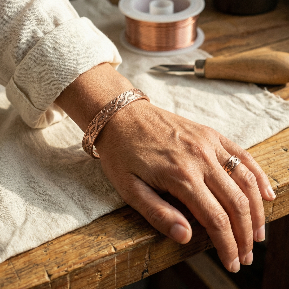 Parure in Rame a Nodo: Bracciale e Anello