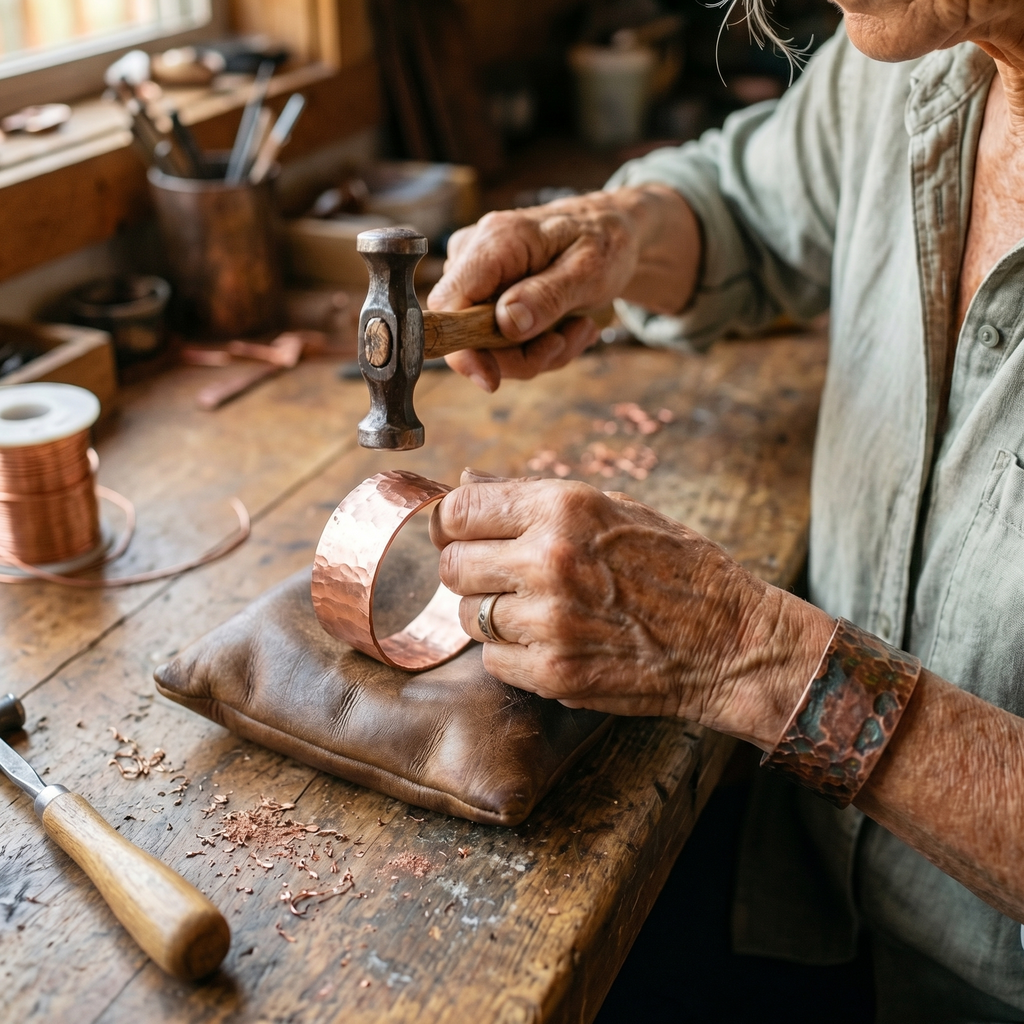 Bracciale in Rame Inciso a Piuma