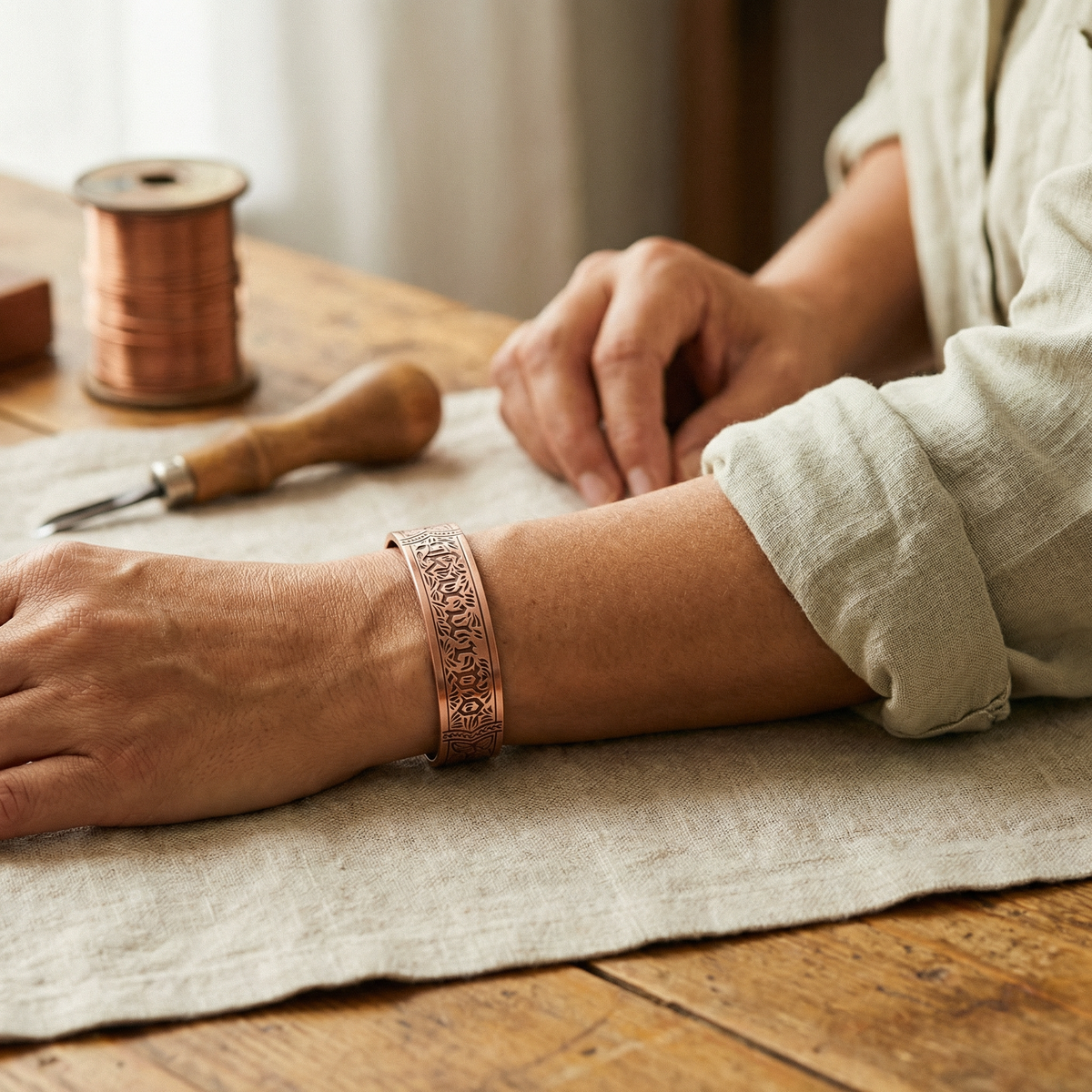 Bracciale in Rame Inciso con Scritta Gotica
