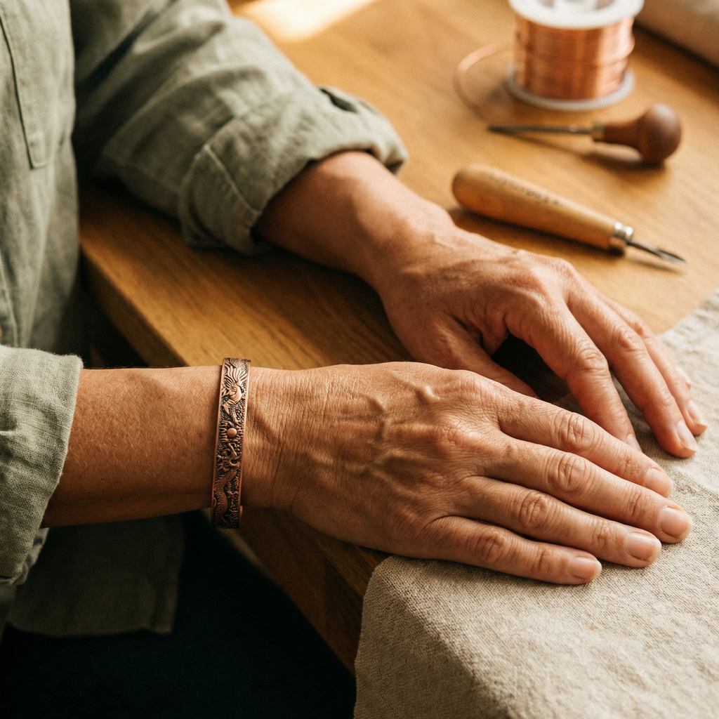 Bracciale in Rame a Rilievo con Drago