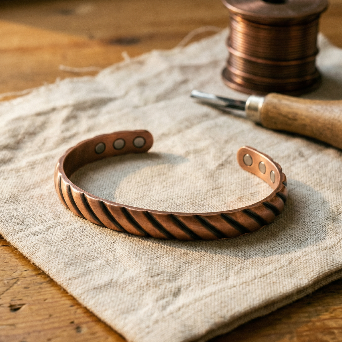 Bracciale in Rame a Coste con Magneti