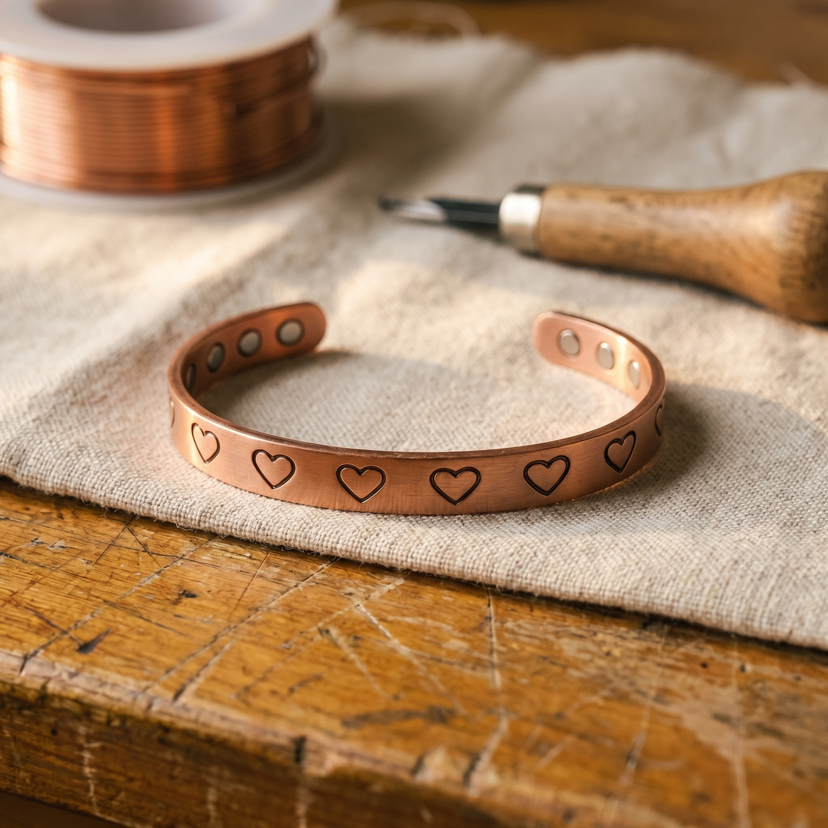 Bracciale in Rame Stampato a Cuori