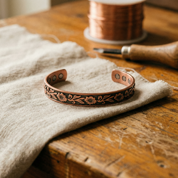 Bracciale in Rame a Tralci e Fiori con Magneti