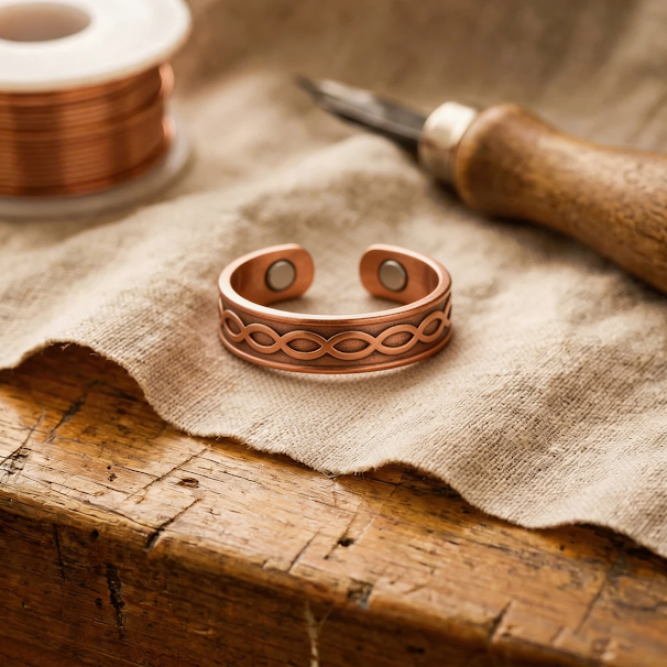 Anello in Rame Inciso a Intreccio