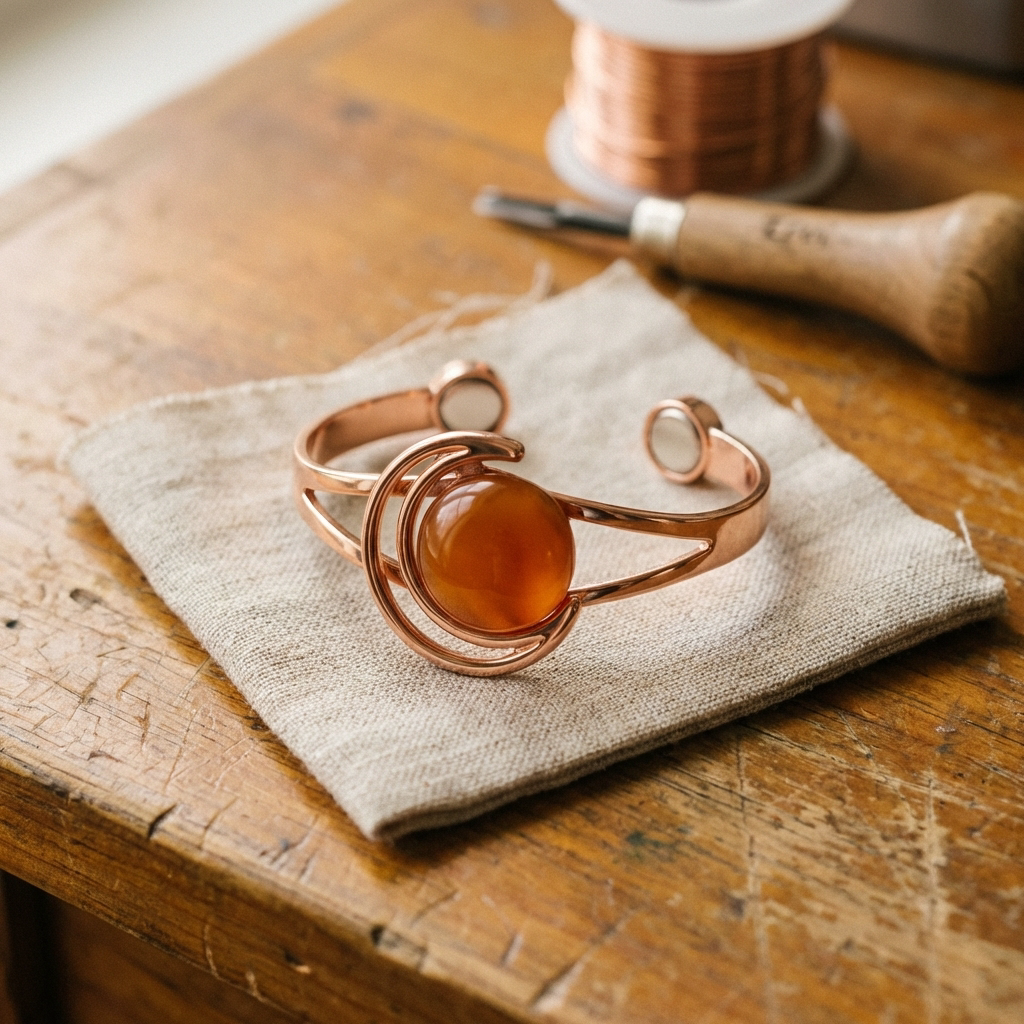 Bracciale in Rame con Pietre Ambra