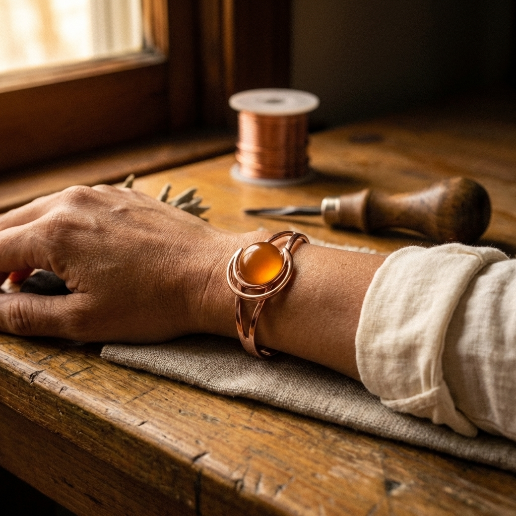 Bracciale in Rame con Pietre Ambra
