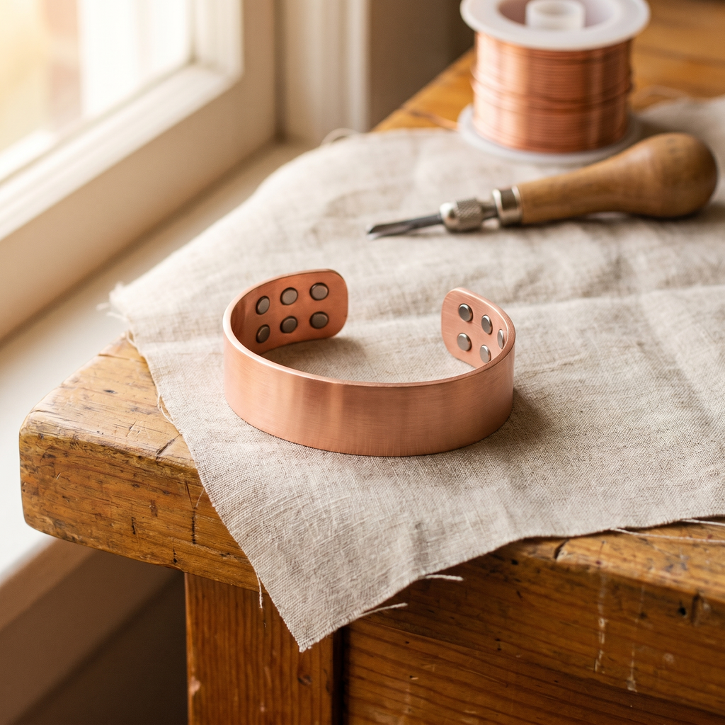 Bracciale in Rame Largo con Borchie