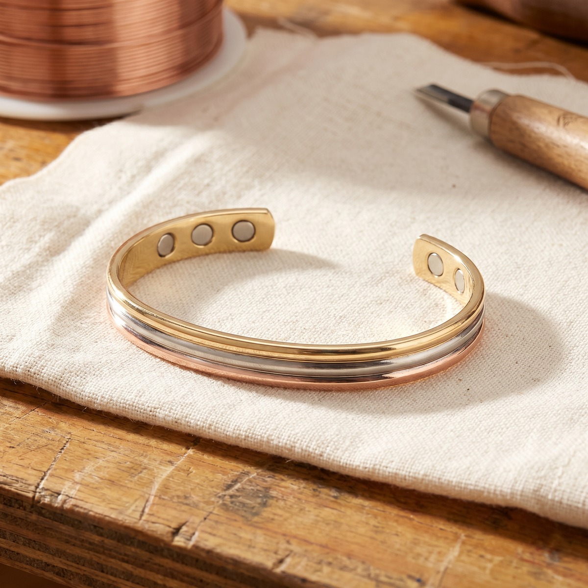 Bracciale in Rame Tre Toni a Scanalature