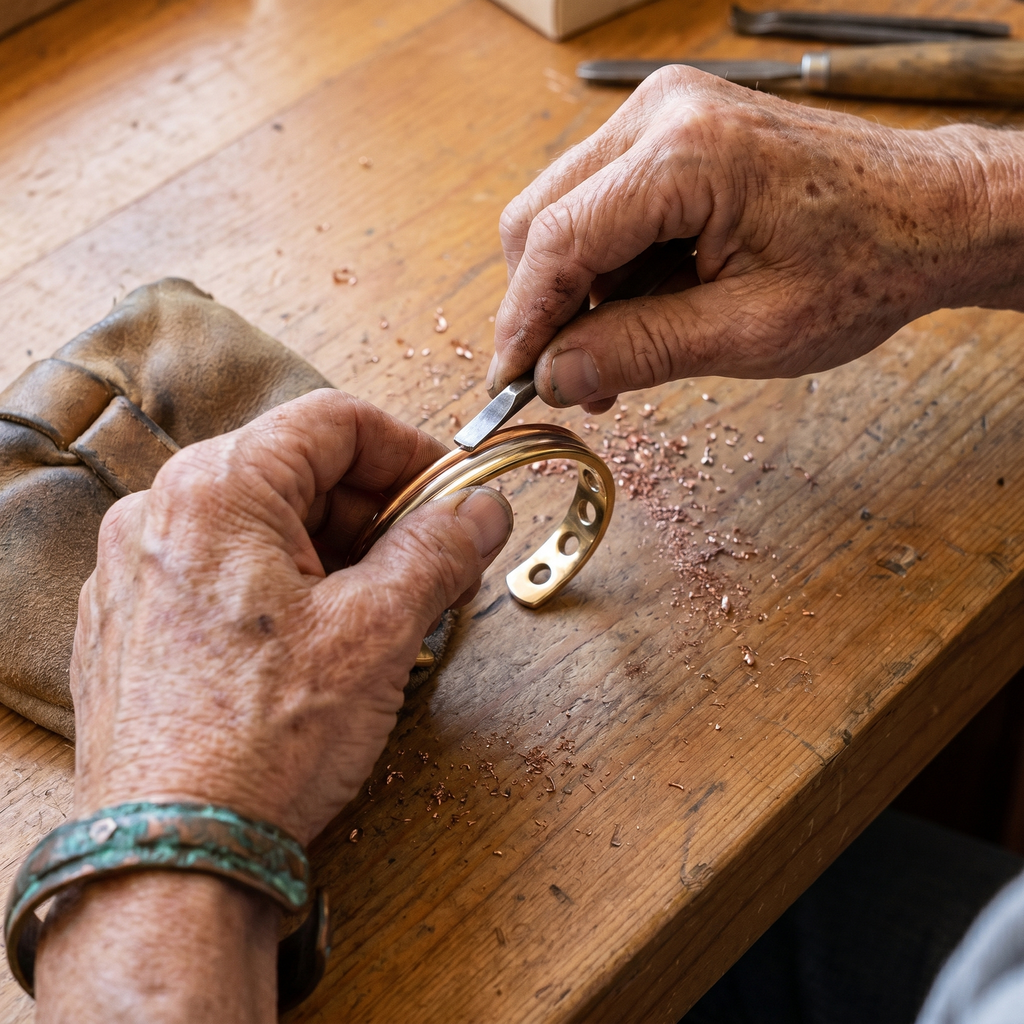 Bracciale in Rame Tre Toni a Scanalature