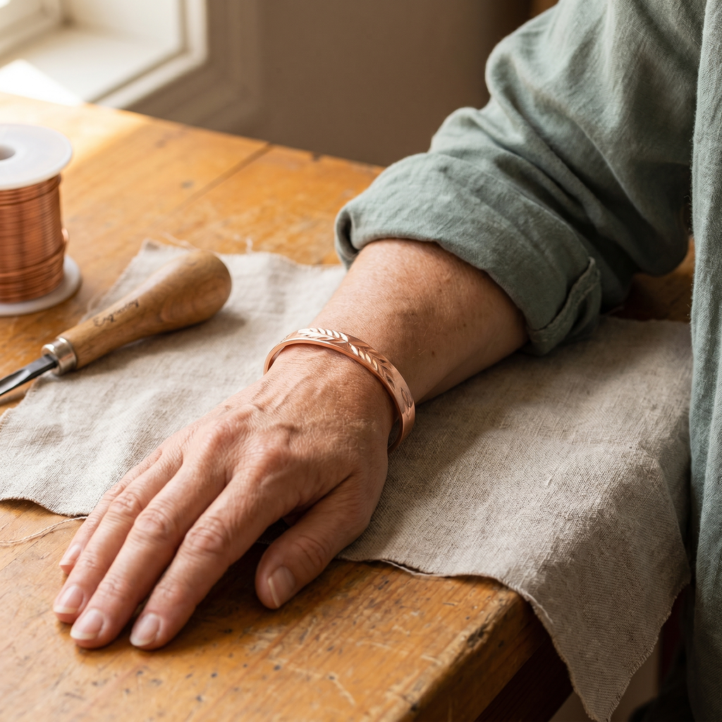 Bracciale in Rame Traforato a Foglie