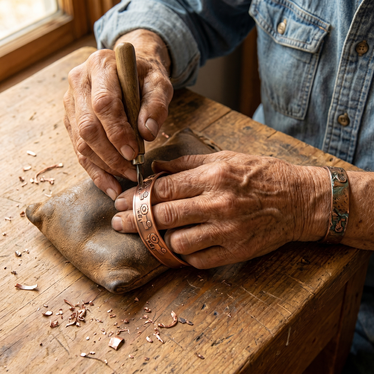 Bracciale in Rame Stampato a Trattori