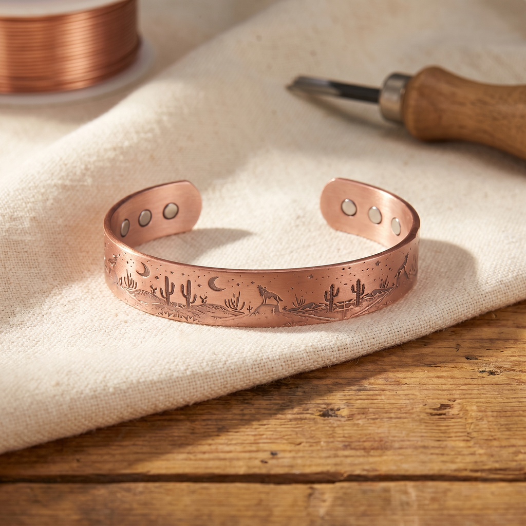 Bracciale in Rame Inciso a Paesaggio del Deserto
