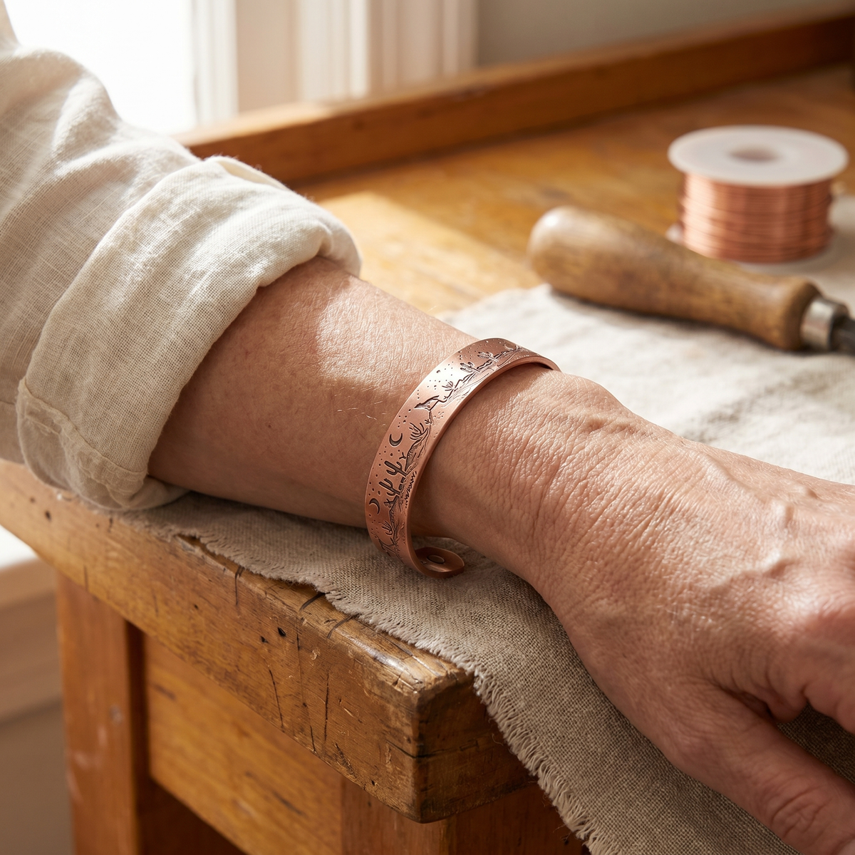 Bracciale in Rame Inciso a Paesaggio del Deserto