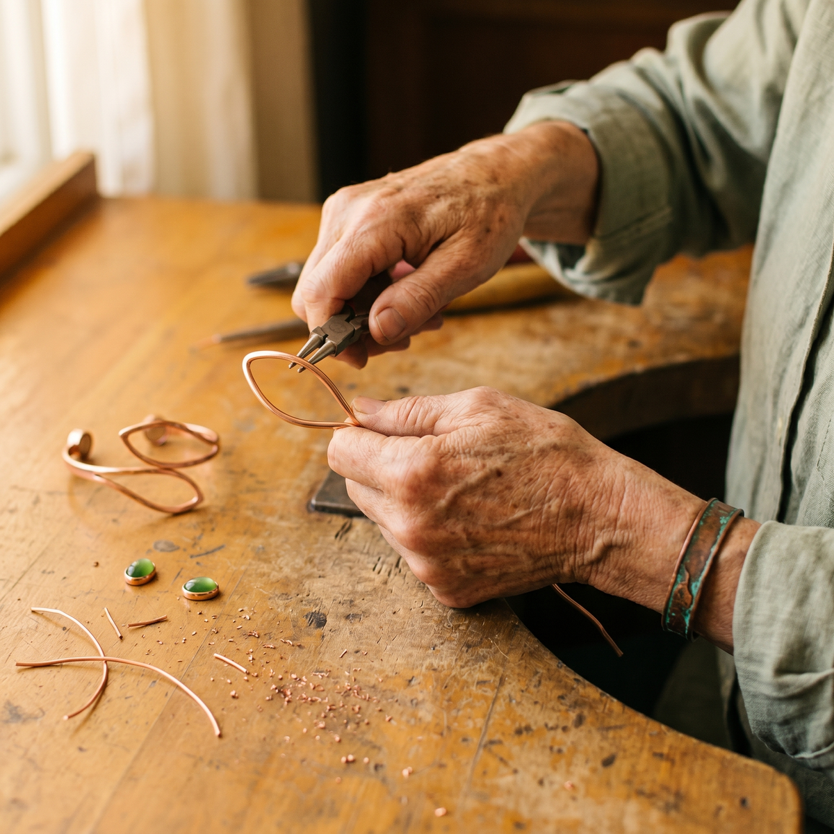 Bracciale in Rame con Pietre Verdi