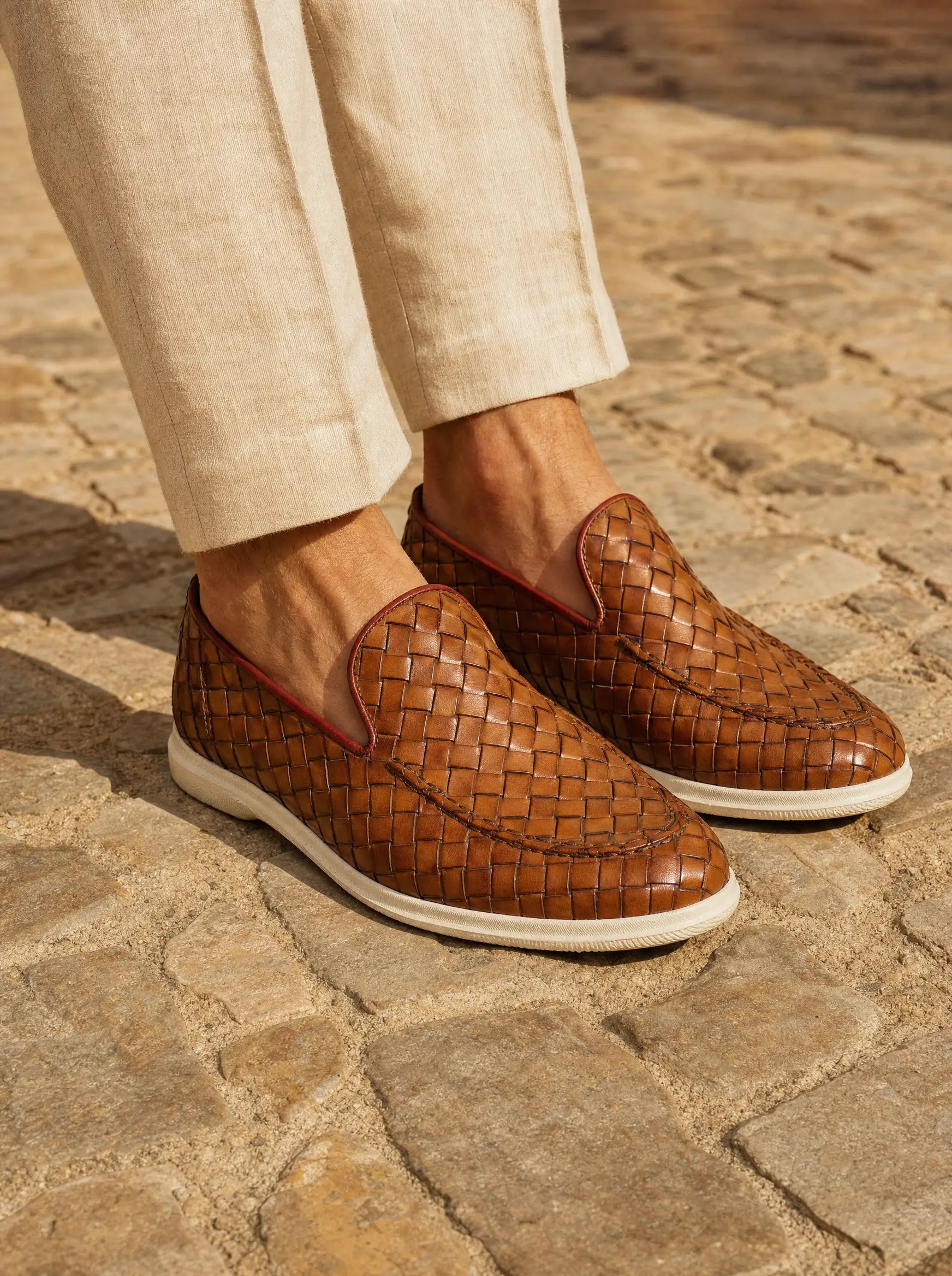 Sorrento | Mocassino Intrecciato in Pelle — Cuoio