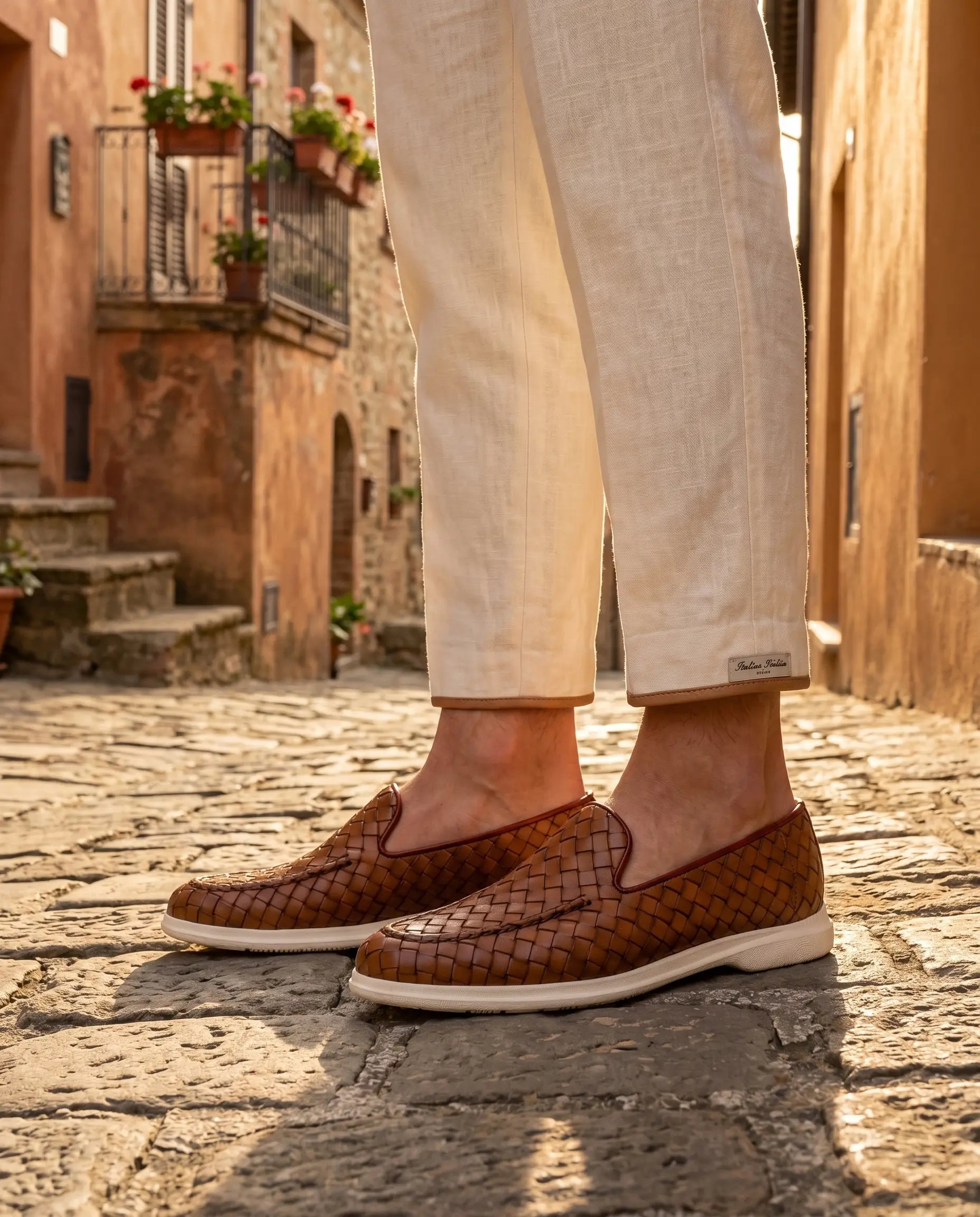 Sorrento | Mocassino Intrecciato in Pelle — Cuoio