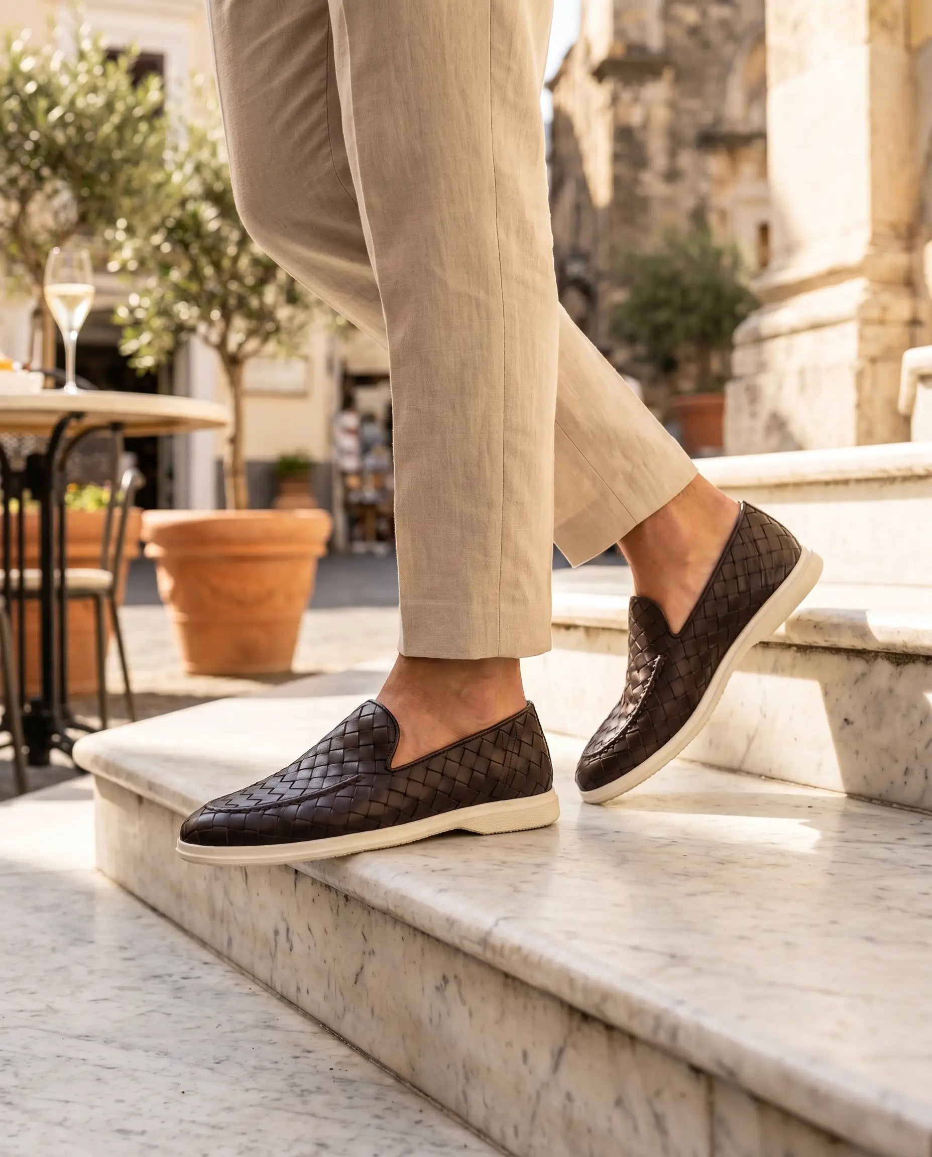 Sorrento | Mocassino Intrecciato in Pelle — Marrone
