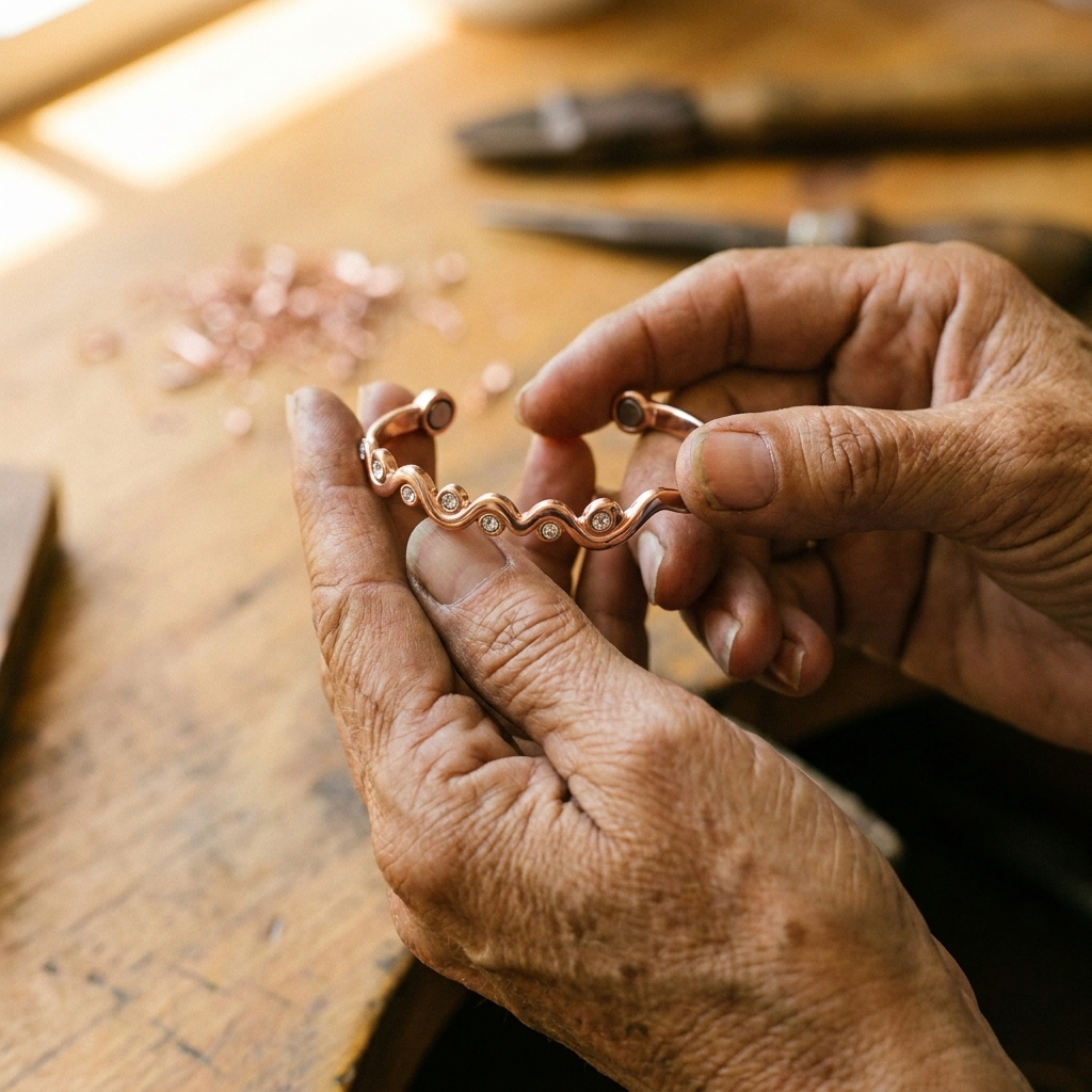 Bracciale in Rame a Onda con Cristalli