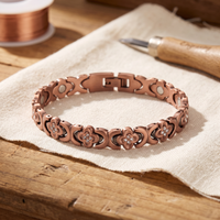 Bracciale in Rame a Maglie Quadrifoglio con Pietre