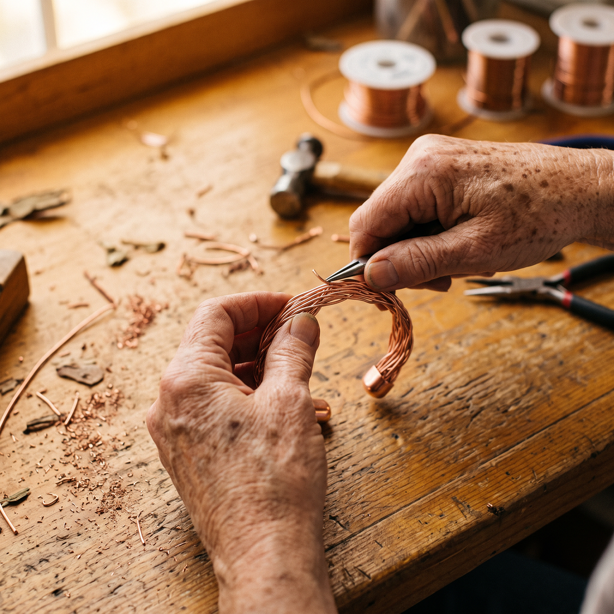Bracciale Rigido in Rame Intrecciato a Mano