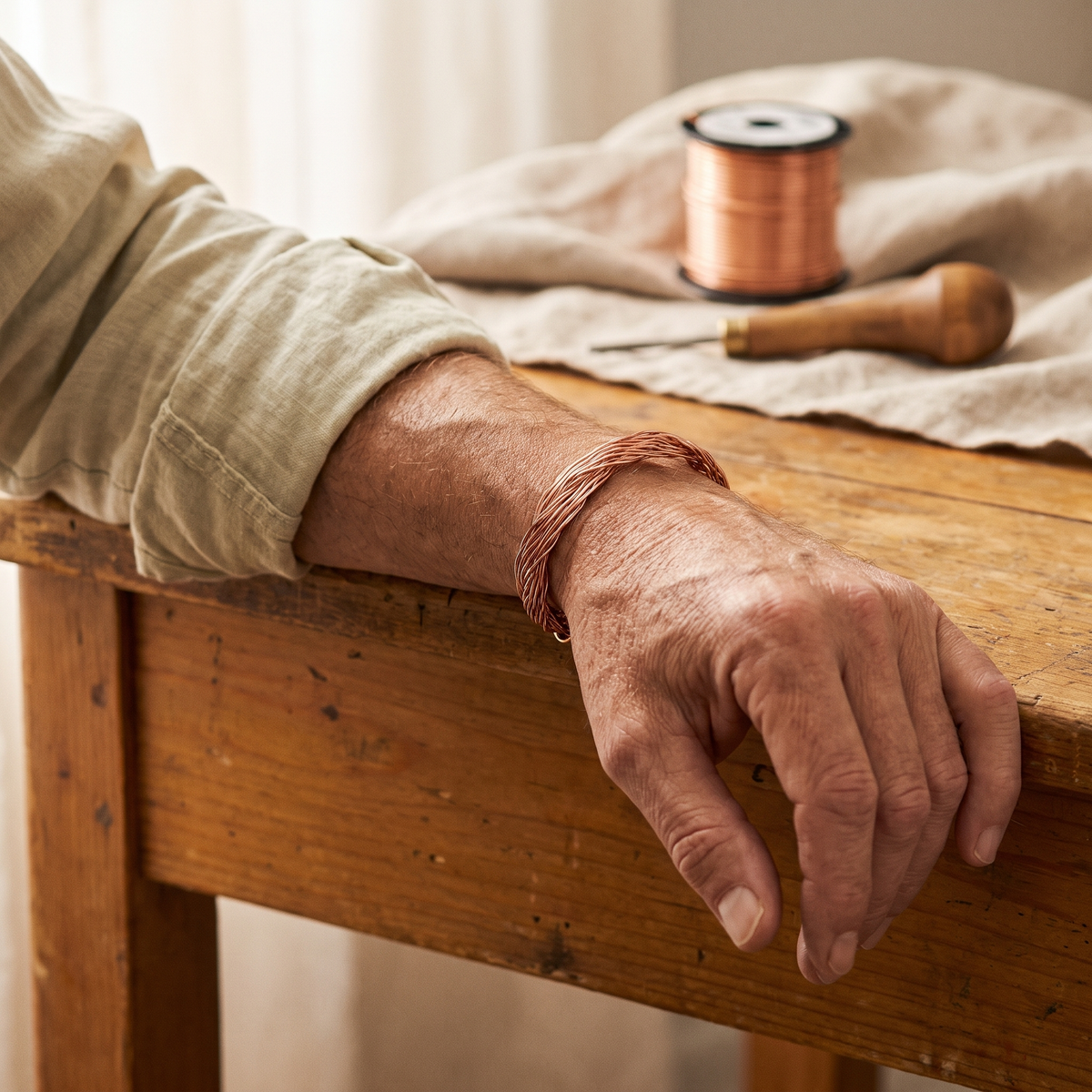Bracciale Rigido in Rame Intrecciato a Mano