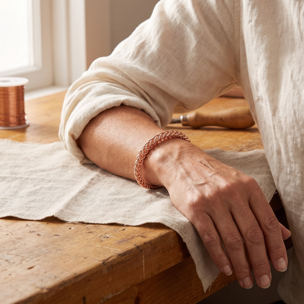 Bracciale in Rame a Treccia Fitta