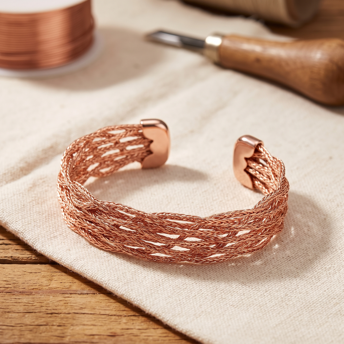 Bracciale Rigido in Rame a Treccia Morbida
