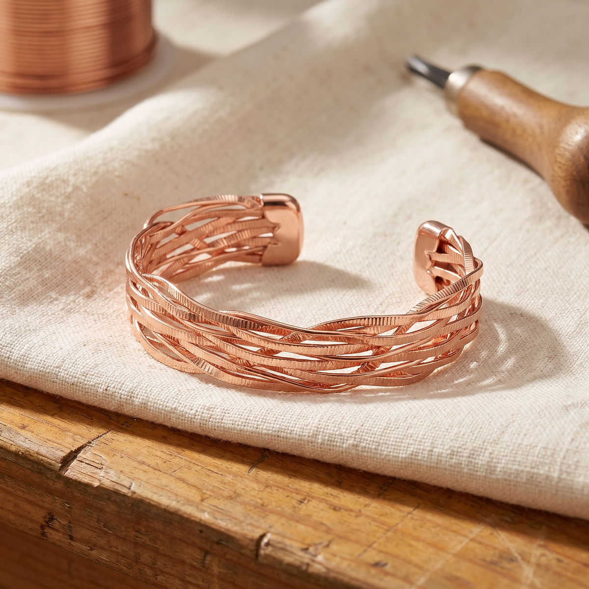 Bracciale in Rame a Fili Sottili Intrecciati