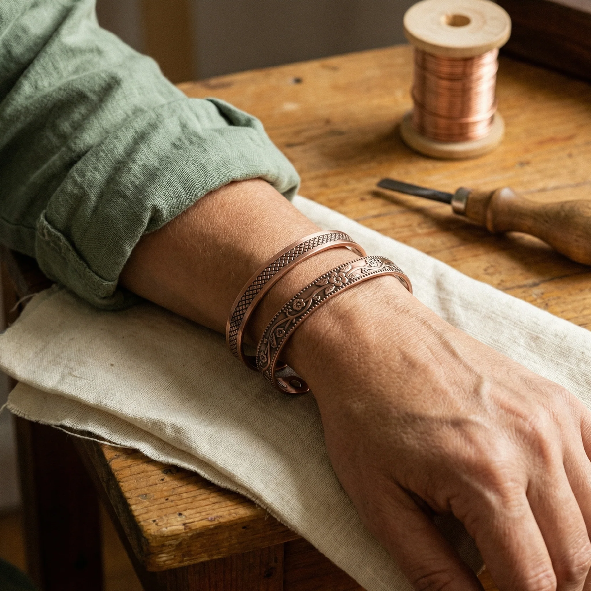 Bracciale in Rame Intrecciato con Magneti
