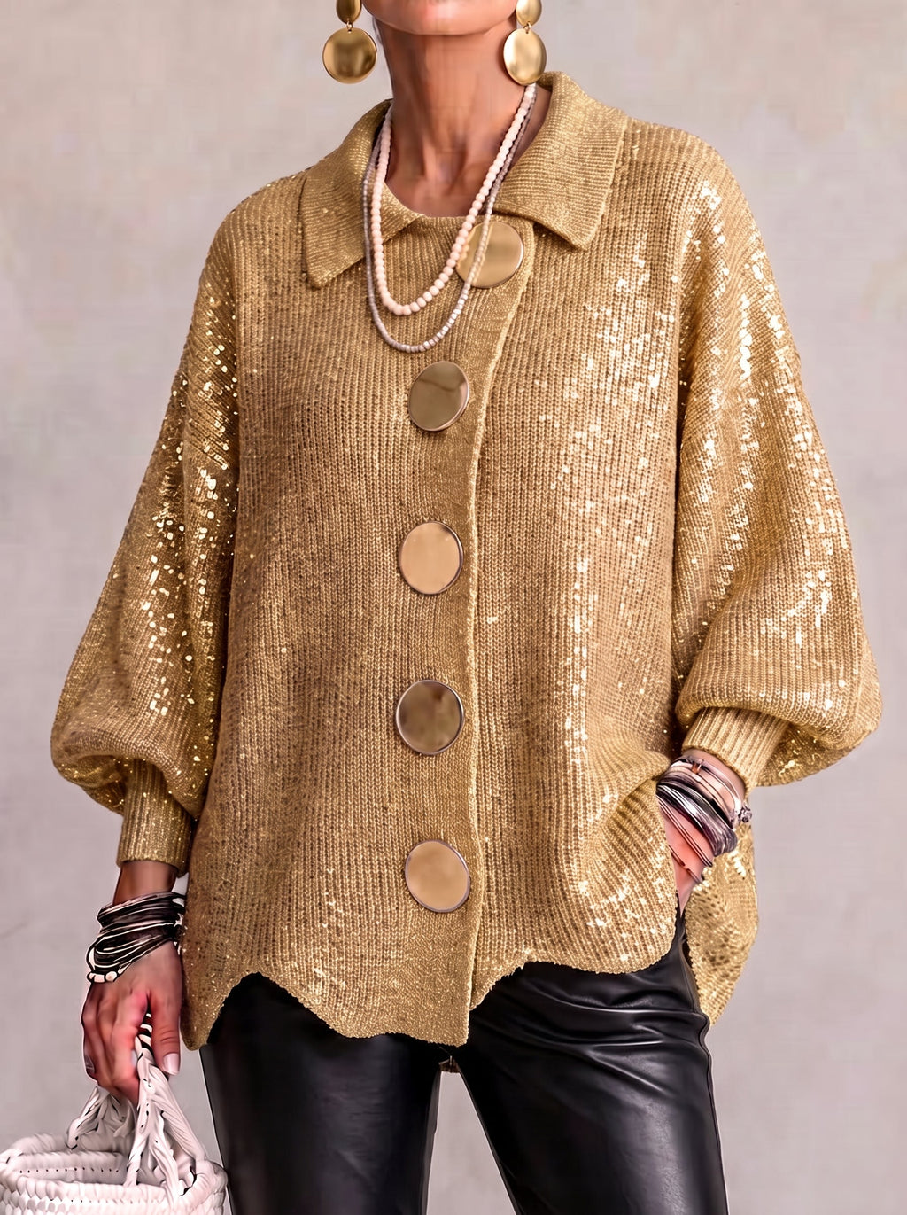 Ortensia | Cardigan Oversize con Bottoni Dorati