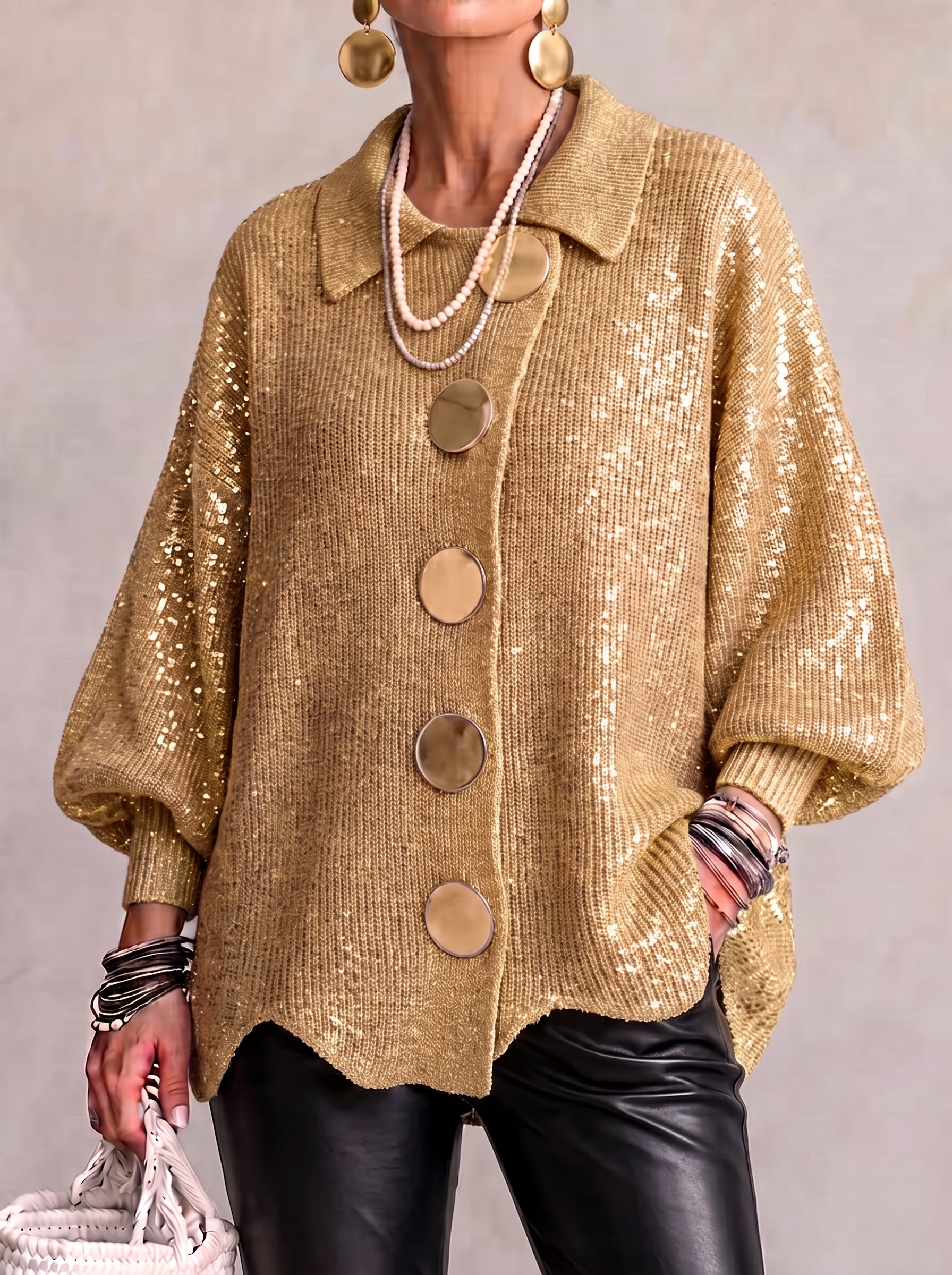 Ortensia | Cardigan Oversize con Bottoni Dorati